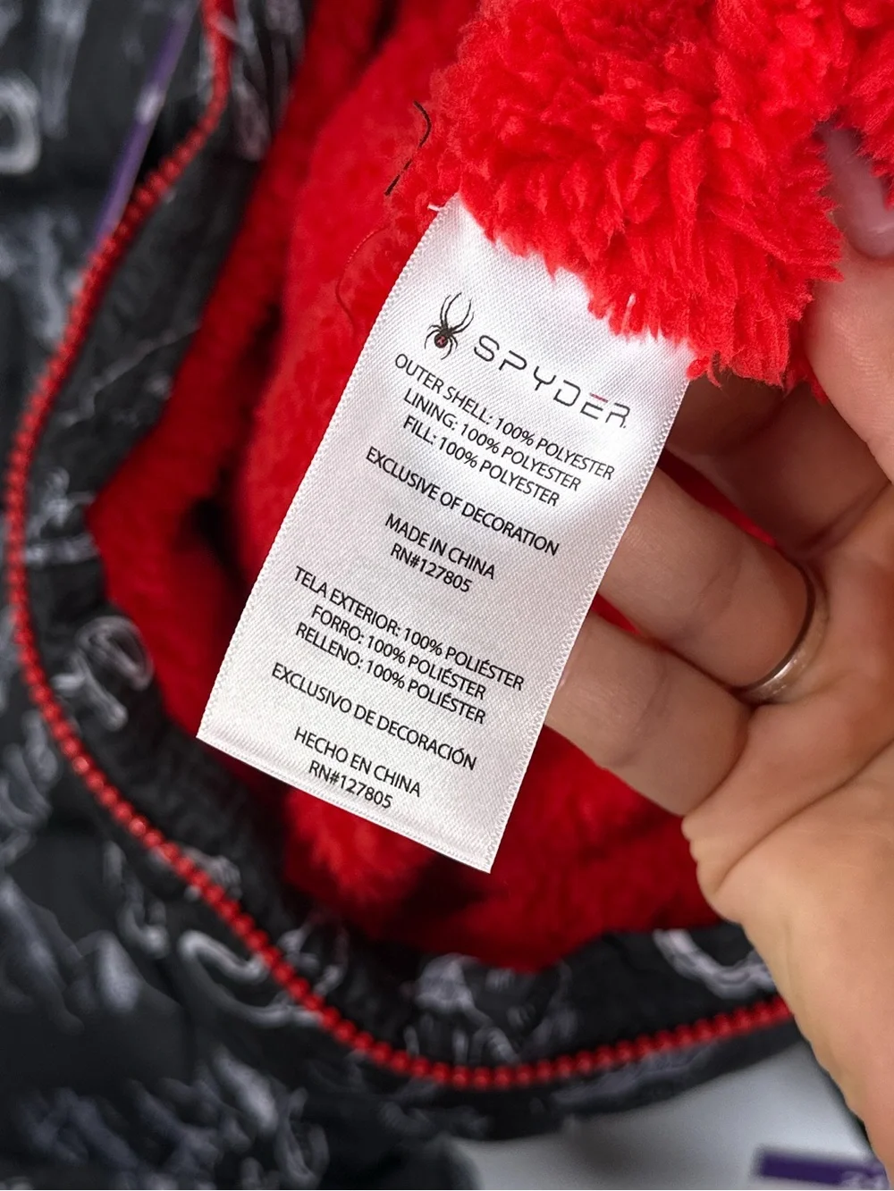 Spyder Snowsuit Bunting Hooded Sherpa Lined Doodle Print Black Red 24M